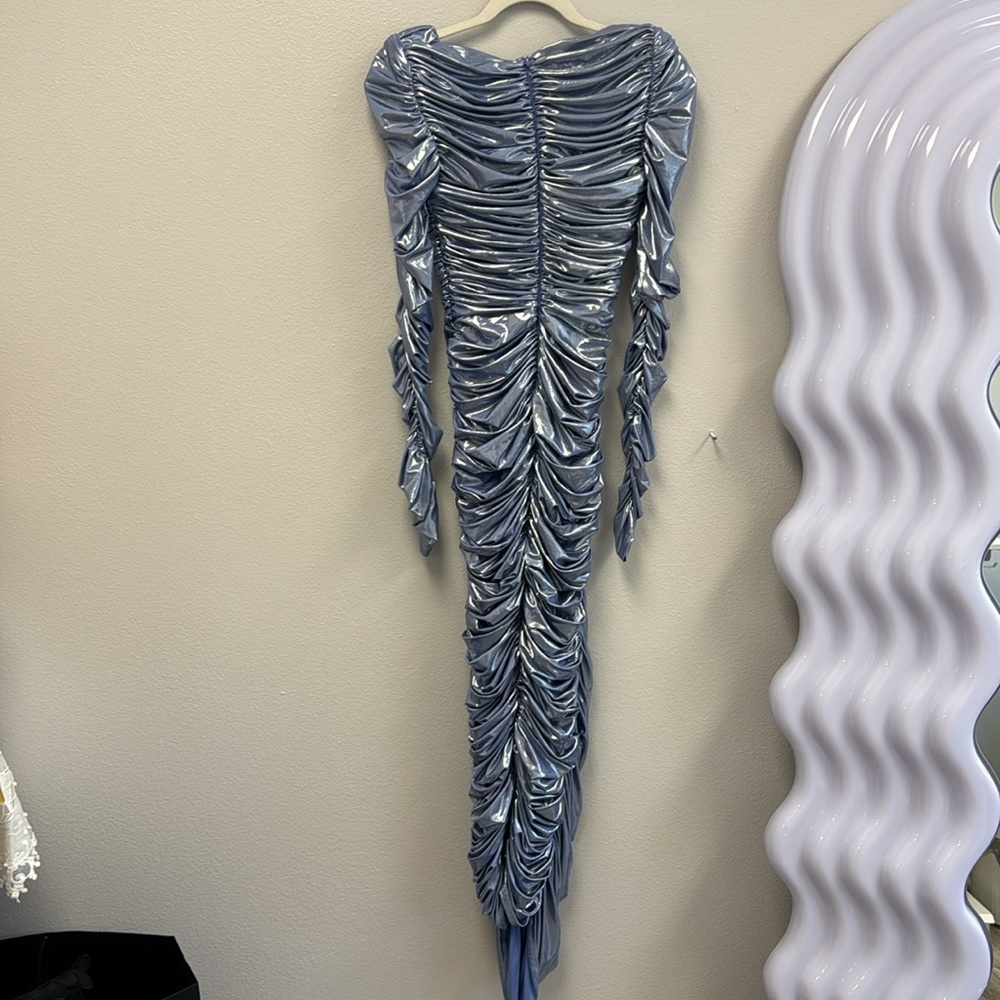 Long Sleeve Ruched Metallic Dress - Picture 10 of 12
